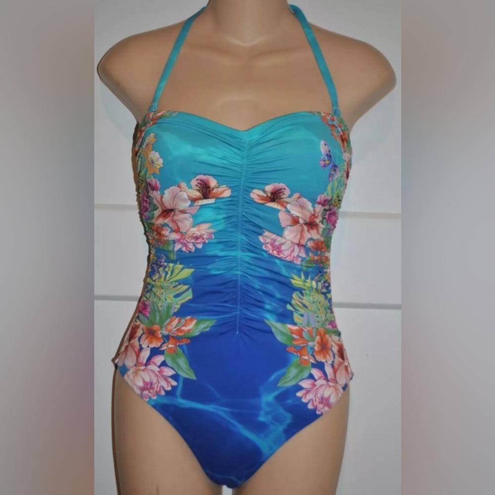 JOHNNY WAS Tie Dye Ruched Floral One Piece Swimsuit XS NWT $218